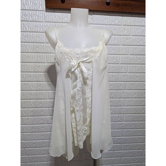 Victoria's Secret Women's Cream Lace Nightie Sheer Overlay Babydoll Dress Medium - Picture 1 of 7